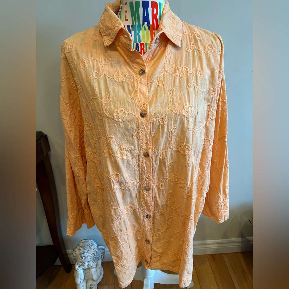 100% Cotton Embroidered Peach Women's Top Made in the USA